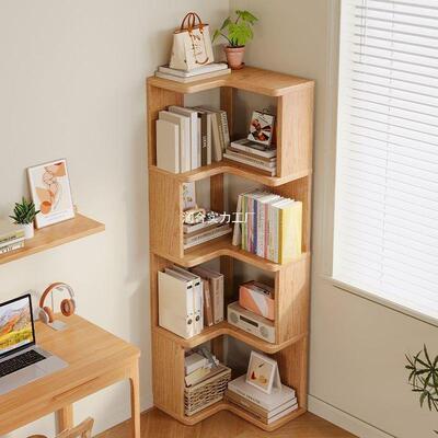 角网红实木置物架落地转家用墙角书柜客厅多层拐收纳简88217书易