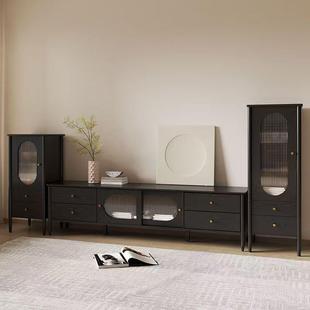 美实木餐柜橡TID木黑色复古茶水柜储物柜客厅式 全简约边现代 法式