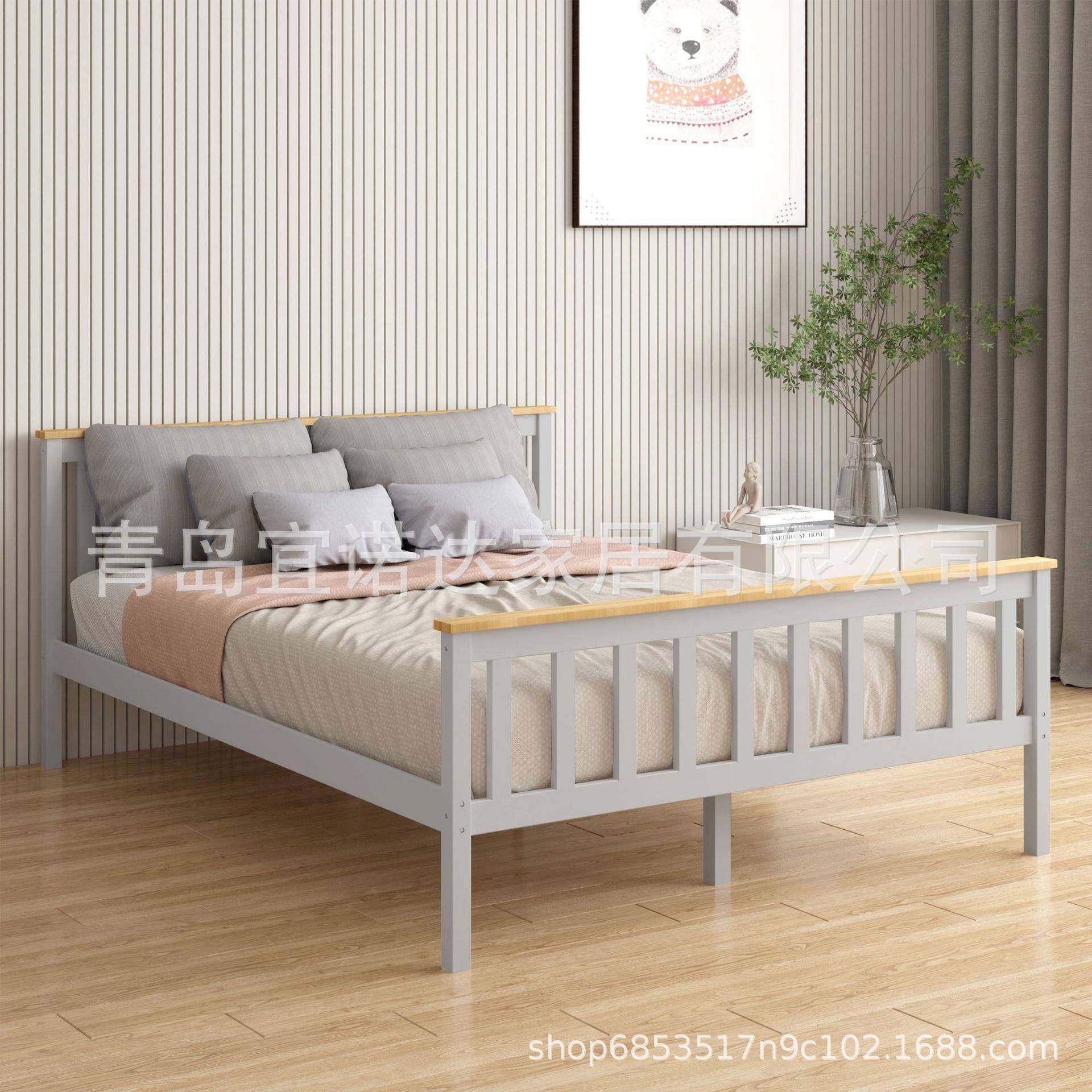 工YND-KC厂价格直发包品邮出口质实木格约简风双人松木床