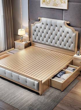 美MOJ式轻奢实木床卧双人大床1.豪5m主现代简靠约1.8米华欧式高背