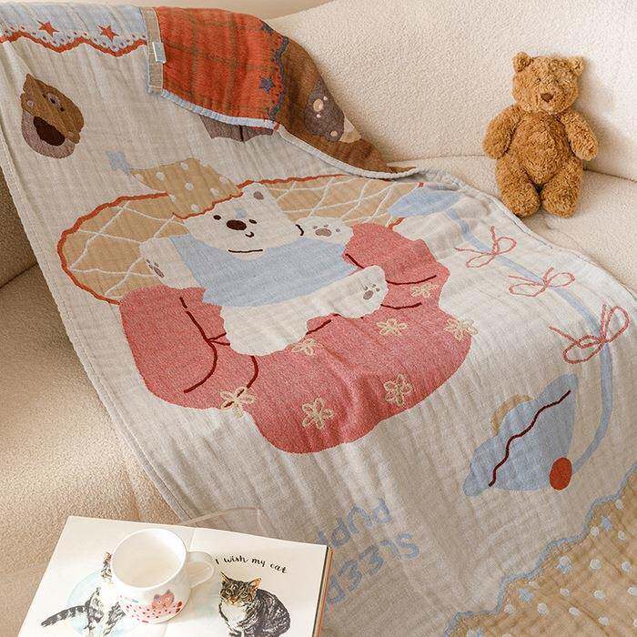 全毯棉四层纱布浴巾柔软行亲肤可浴爱卡通披肩旅毯盖毛巾巾TDG纯