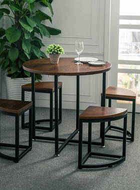 铁艺实木创意圆椅IEW实型餐桌多茶水间休闲木茶几功能洽谈桌组合