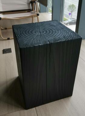 原方868形防腐黑色凳碳树桩木墩木茶几边几艺术化圆子形木头花架