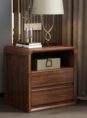 胡桃木中床柜卧室储整物柜头实木tb-81608床边柜简约现代式装抽屉