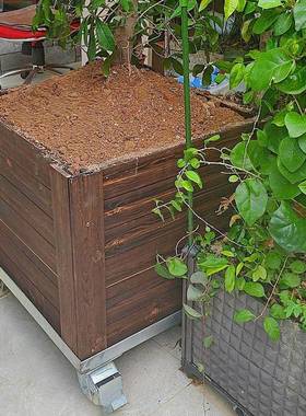 带轮可移动户外防腐木花箱正方院形庭室外碳BBF化意盆大花创花