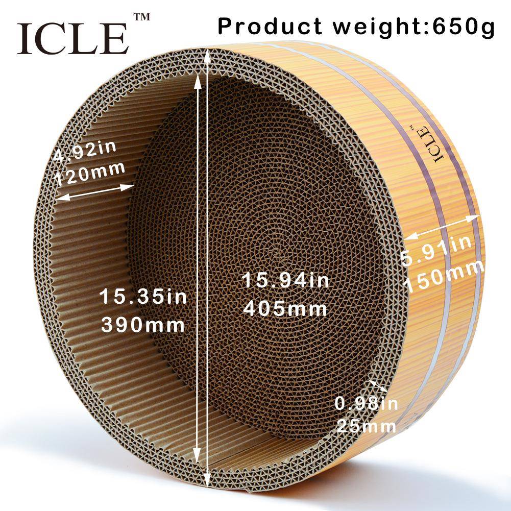 瓦楞纸纸制猫玩耍板-猫窝猫碗猫洞带猫草-猫咪木纹色圆桶猫抓板