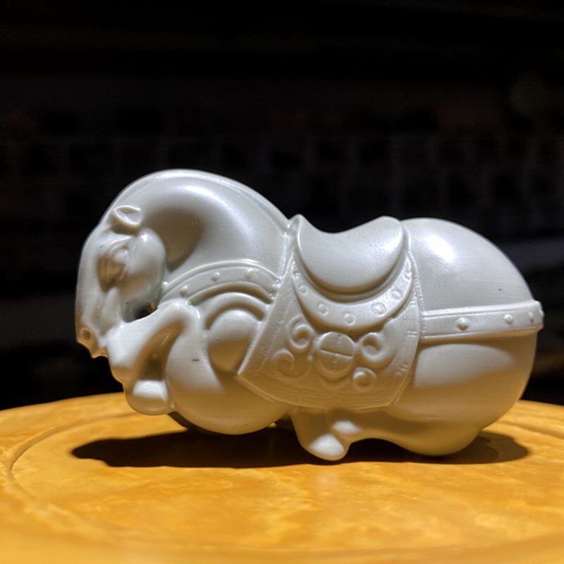 宗正堂天然松花砚石金包玉唐马纯手工摆件茶宠茶道手把件