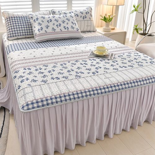 夏天凉感乳胶冰丝凉席床裙三件套公主风床单空调床垫席子可机水洗