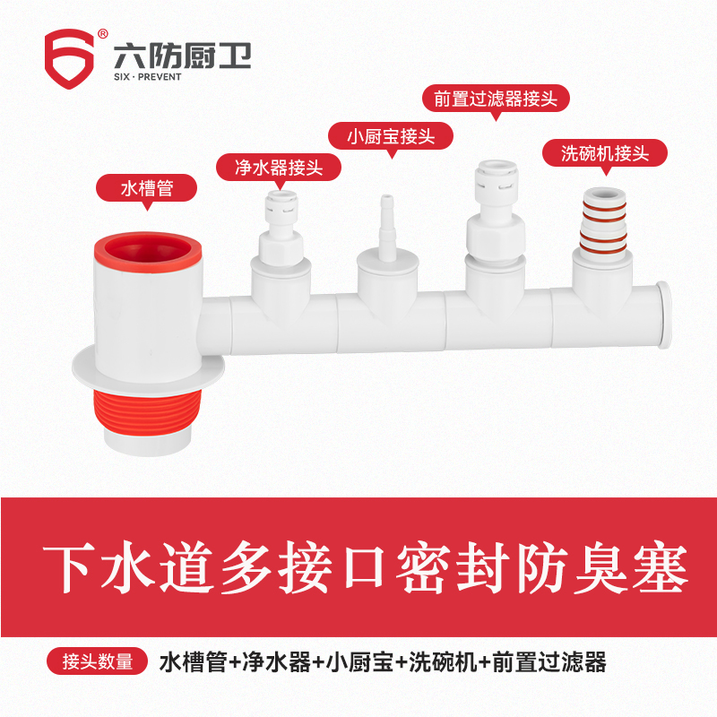 六防多接口下水管道密封防臭器塞前置过滤净水器洗碗机排污管接口