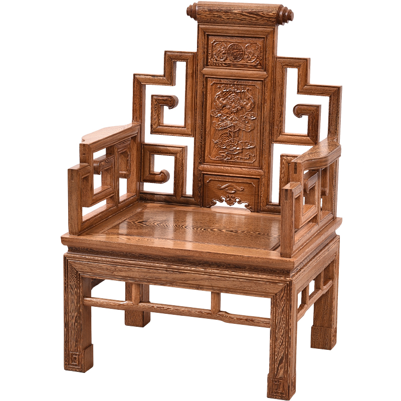 鸡翅木皇宫椅红木太师椅中式实木圈椅仿古茶椅卷书茶桌椅子主人椅