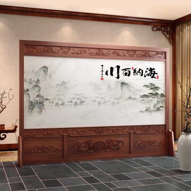 顺丰布艺屏风隔断中式酒店大堂学校实木折屏企业单位门厅大座屏