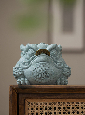 国潮风青砂石招财金蟾动物摆件茶宠客厅办公室茶几桌面装饰品造景