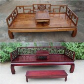 中式 实木贵妃椅沙发床雕花美人榻仿古罗汉床客厅躺椅榆木三人沙发