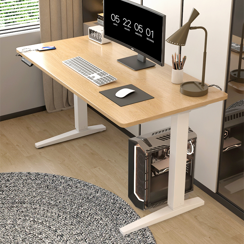 实木升降电脑桌家用办公桌子学生简约现代书桌台式可调节学习桌
