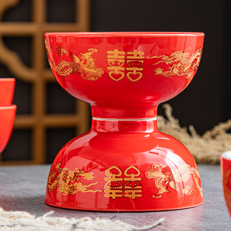 喜碗礼盒装结婚陶瓷红碗装陪嫁婚庆喜庆节庆用品婚礼改口