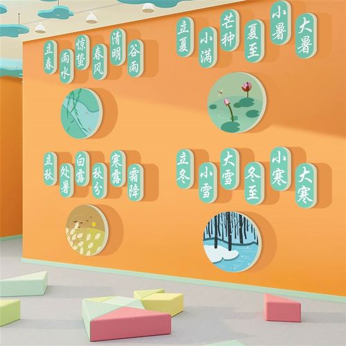 二十四24节气贴纸画幼儿园环创主题布置成品楼梯大厅文化墙面装饰