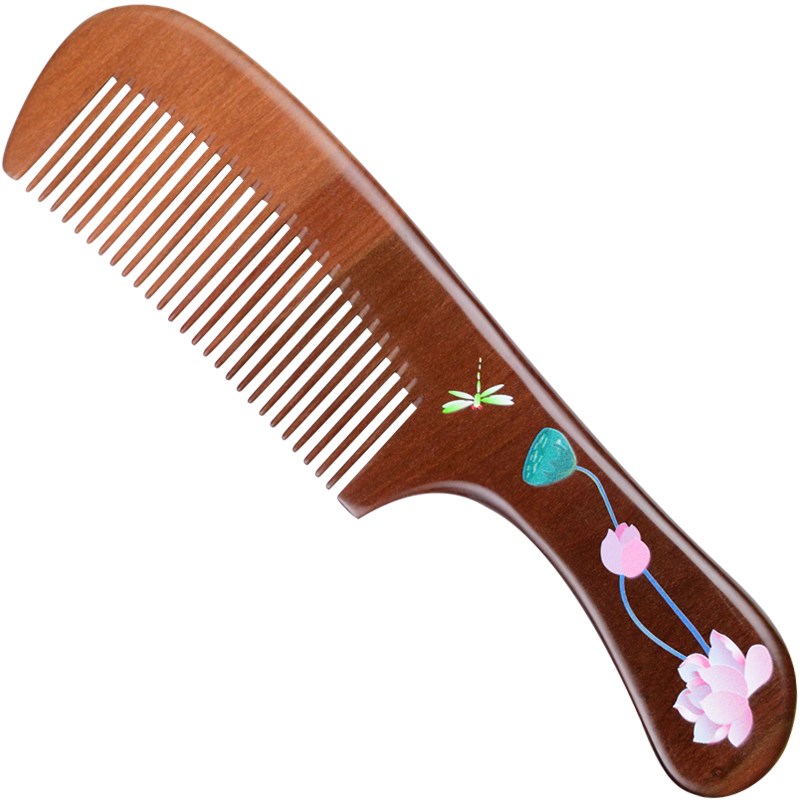 郎府老桃木梳子漆艺彩绘梳细齿顺发长柄梳造型小鸟蜻蜓男女士儿童