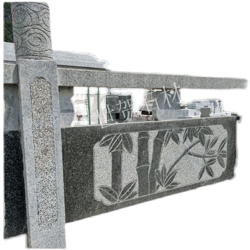 天然花岗岩石材大理石栏杆青石护栏芝麻灰桥面河边黑麻石围栏板材