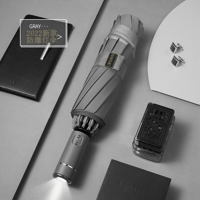 LED灯全自动雨伞3折叠加大结实防回弹男女三人汽车载反折反向伞