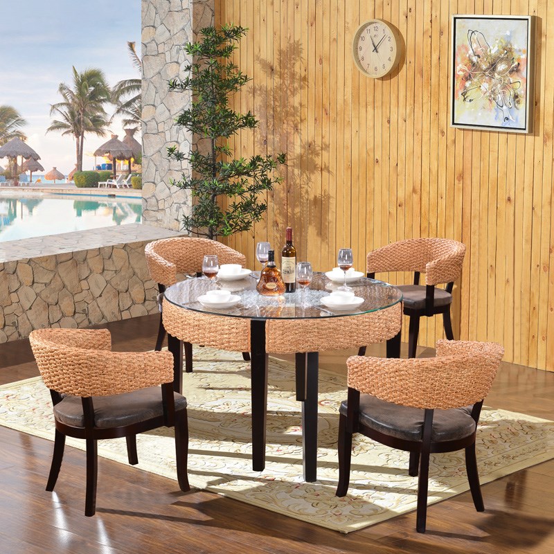 藤餐桌椅圆形1.2米 现代简约藤艺小户型餐桌餐厅饭店藤编圆桌