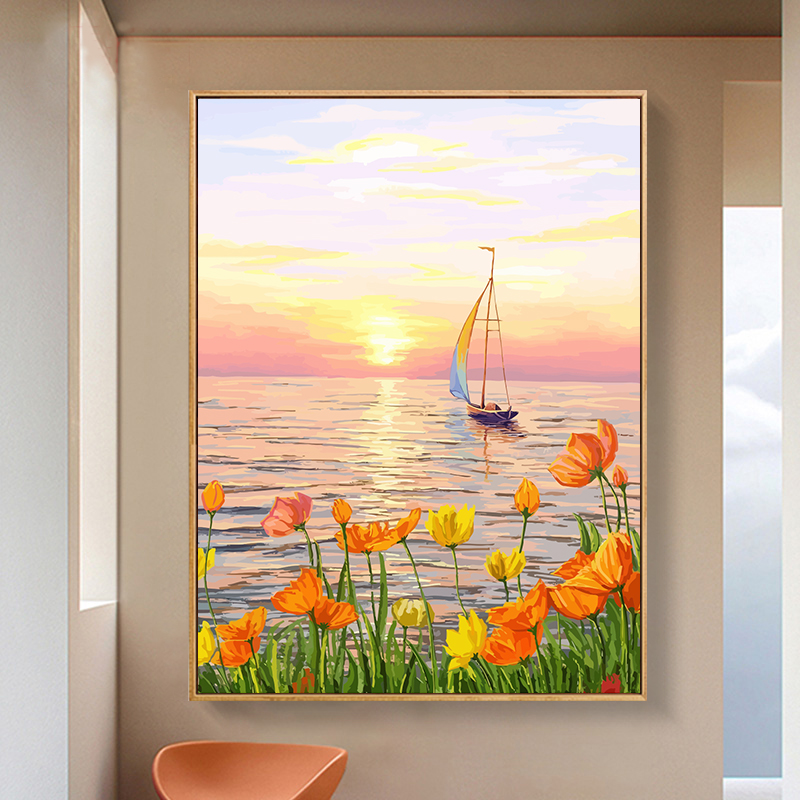 diy数字油画大海风景画手工填色丙烯油画填充油彩画画涂色装饰画