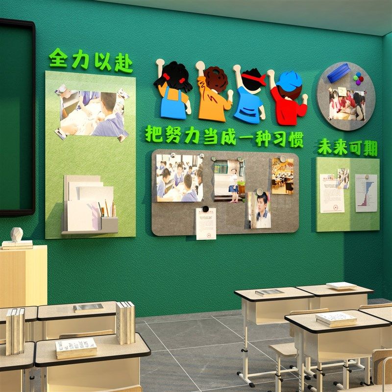 毛毡墙贴公告栏照片展示黑板报班级布置教室装饰励志文化材料互动