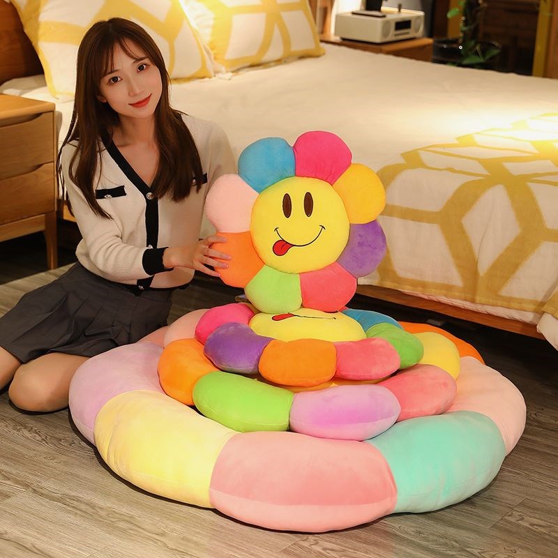新款卡通大号太阳花坐垫毛绒抱枕创意彩色沙发抱枕靠垫
