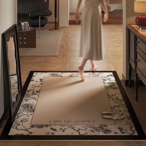 疏影法式中古风复古入户地垫防滑耐脏防滑高级感玄关地毯皮革垫
