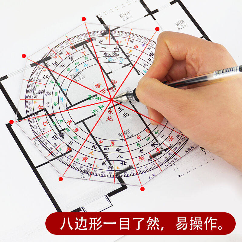 八宅二十四山立极尺高精度透明罗盘测量绘图尺24山户型布局立极规