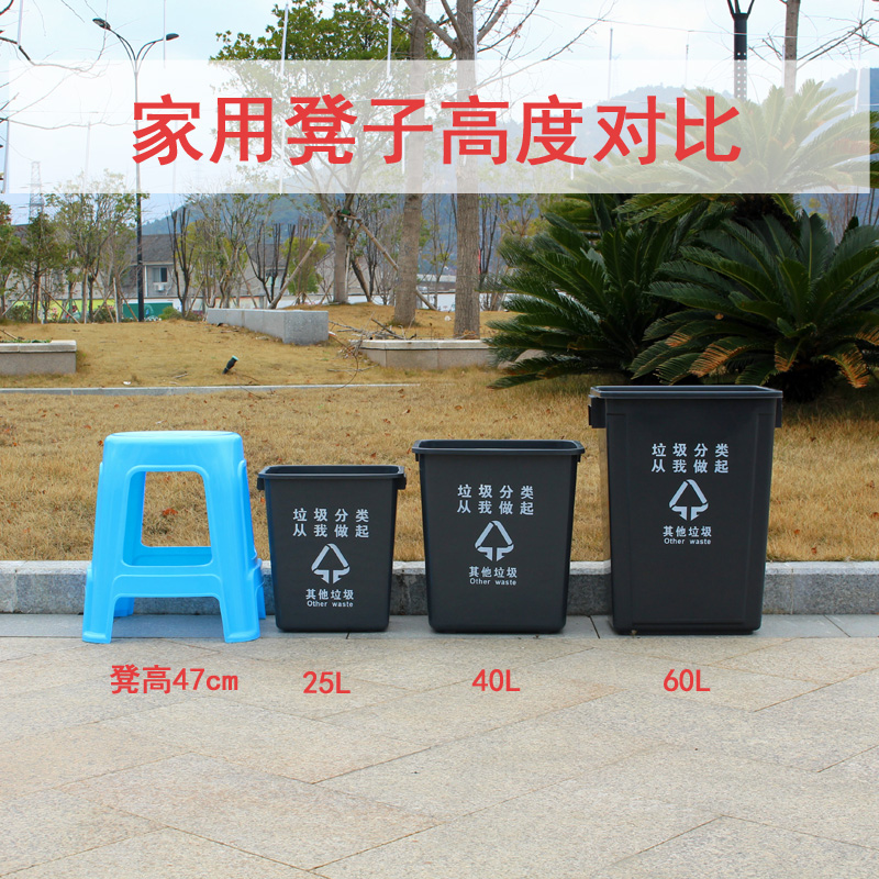 四色分类无盖商用垃圾桶室外正方形可回收家用厨余大号塑料工业