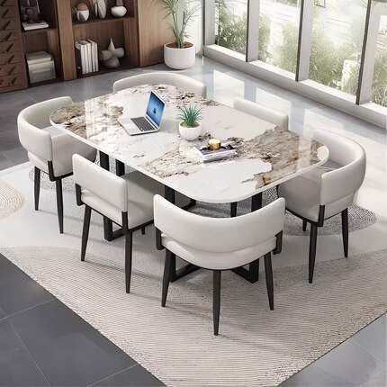 洽谈桌椅组合餐厅岩板餐桌长方形小户型阳台休闲饭桌商用商用家具