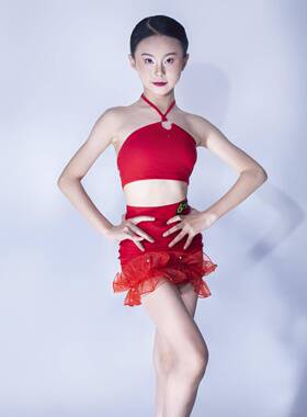 GTYDANCE2025新款拉丁舞服女童夏季吊带红色高级练功训练L25094