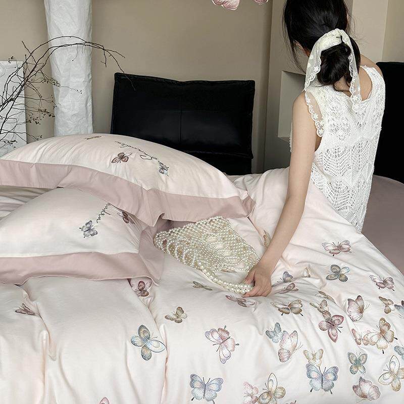 暖冬小太阳｜100s全棉磨毛刺绣少女心长绒棉四件套浪漫花卉纯棉厚