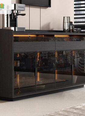 黑色岩板餐边柜客厅家用轻奢简约现代厨房边柜茶水柜2024新款