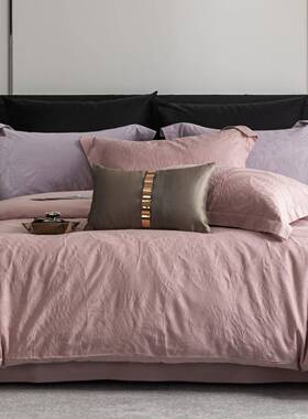 轻奢提花100S长绒棉纯棉床上四件套全棉四季通用紫色床单被套床品