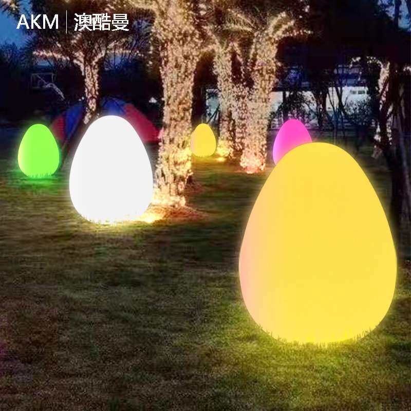 LED发光蛋形不倒翁灯户外创意落地灯公园装饰灯太阳能互动感应灯
