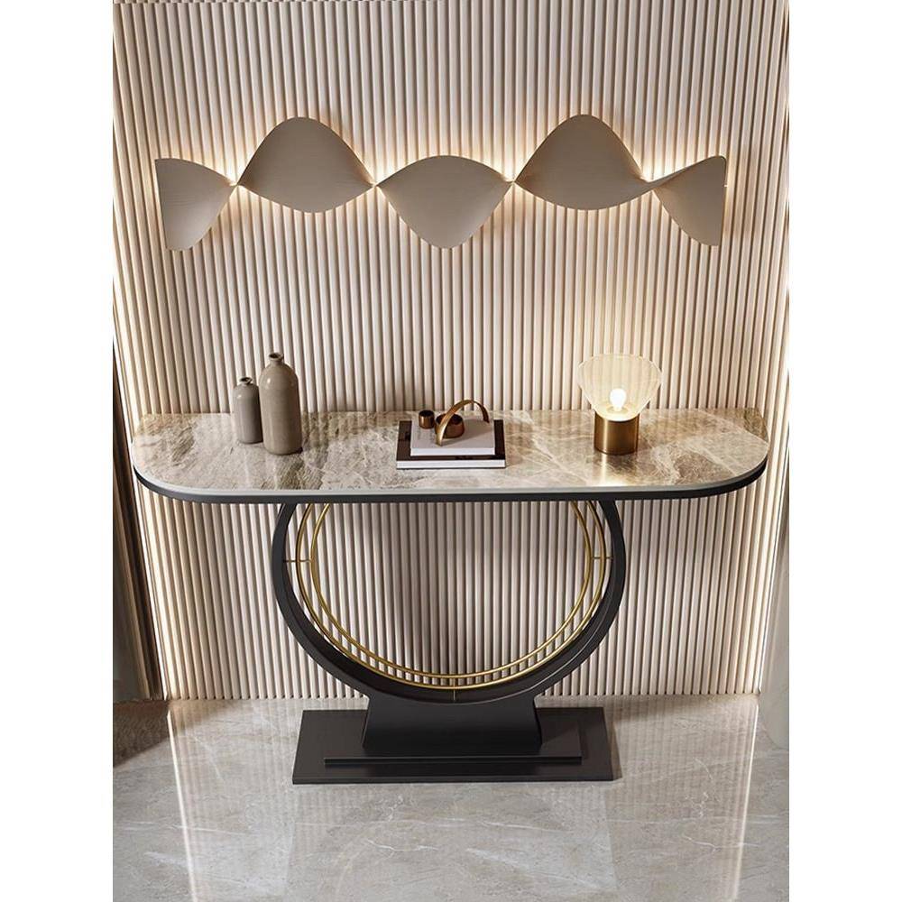 轻奢长条窄桌岩板玄关桌玄关柜新中式条案入户玄关台桌子靠墙半圆