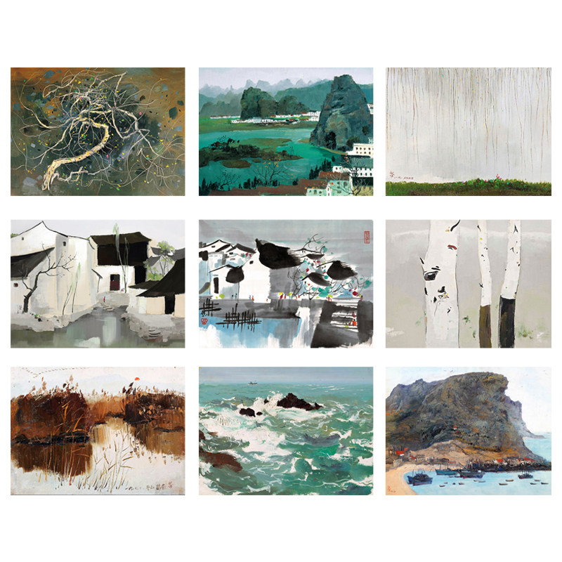 吴冠中墙壁白桦林新中式水墨风景画家居装饰画酒店壁画民宿画芯