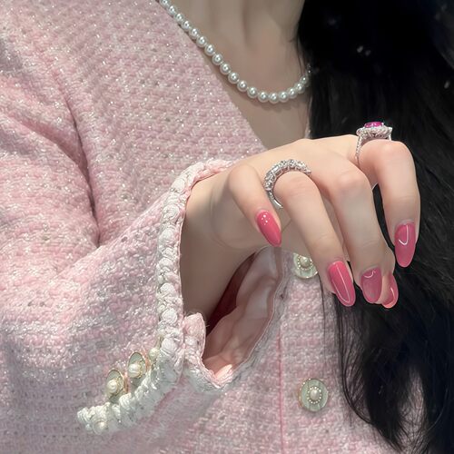 纯手工穿戴甲杏仁温柔蜜桃粉色美甲高级感绝美显白粉色假指甲贴片