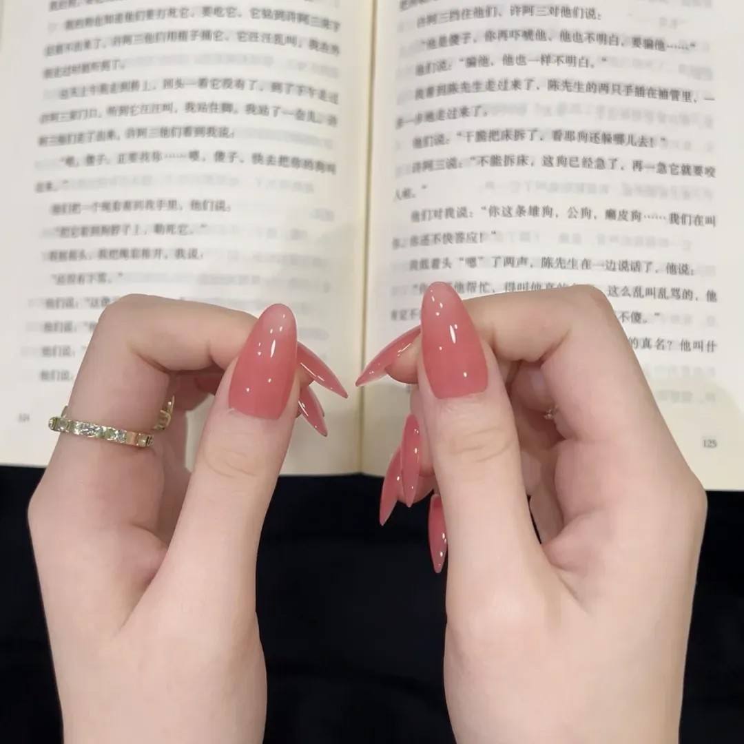 江坂丽奈同款美甲显白温柔纯欲美甲蜜柚粉冰透裸色纯手工穿戴甲