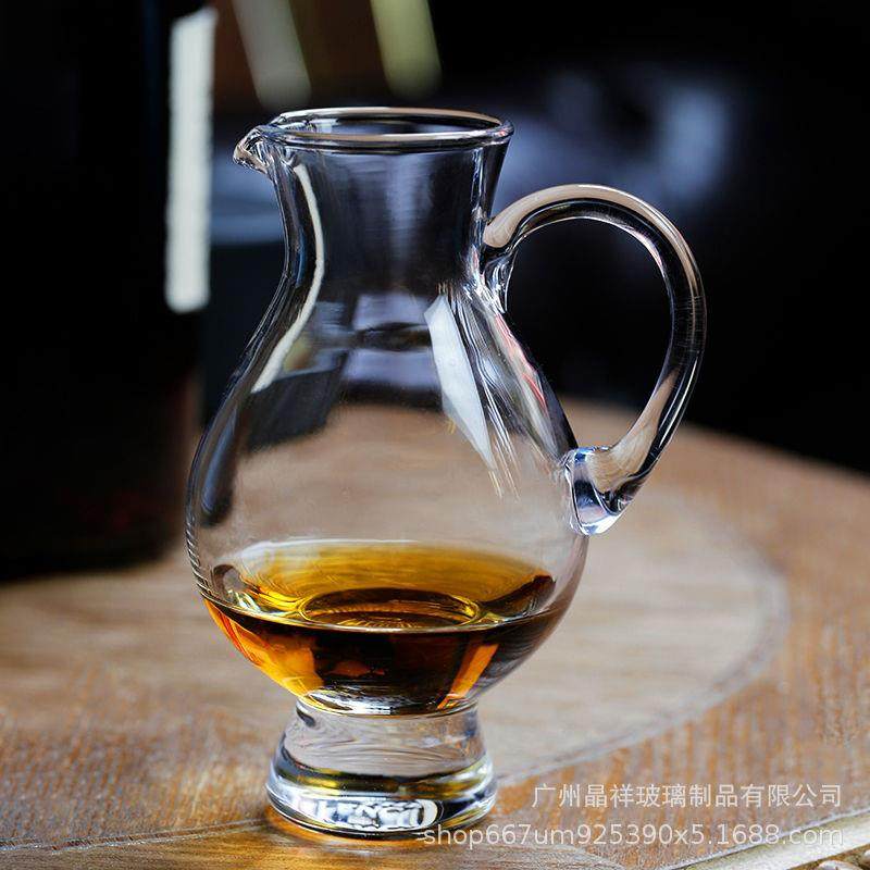 人工吹制水晶玻璃威士忌酒樽家用小号厚底带把分酒器威士忌分酒壶