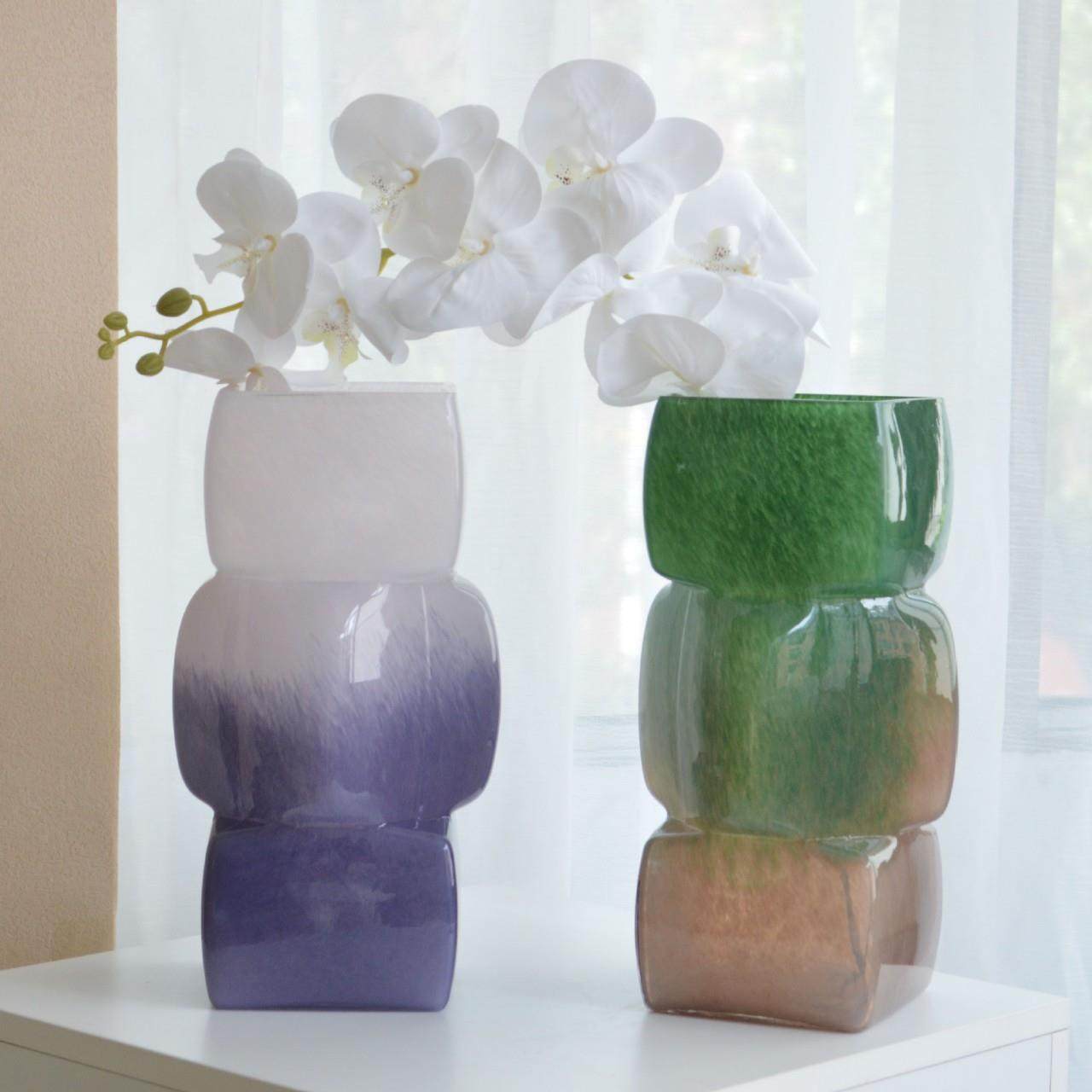 设计感玻璃琉璃中古花瓶鲜花仿真干花艺术花器民宿餐桌插花摆件