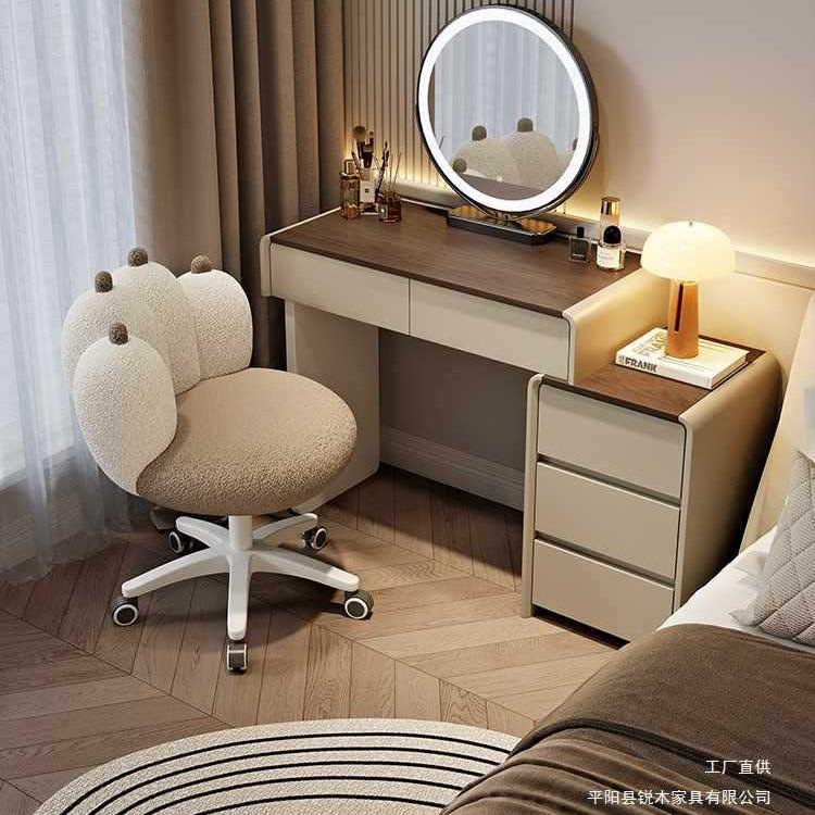 2025新款小户型实木梳妆台卧室现代简约奶油风主卧化妆桌斗柜一体