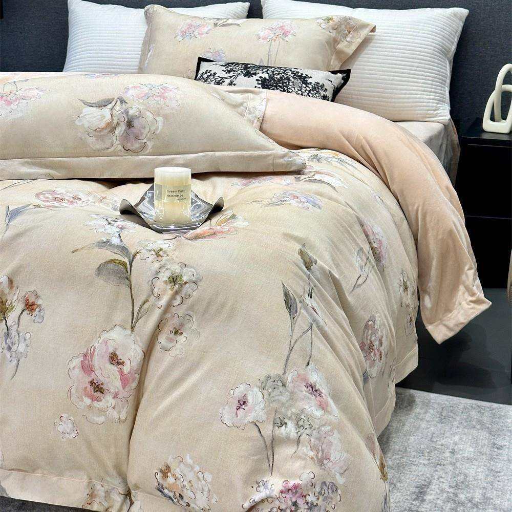 田园复古全棉磨毛加宝宝绒四件套小众数码印花高级被套裸睡秋冬款