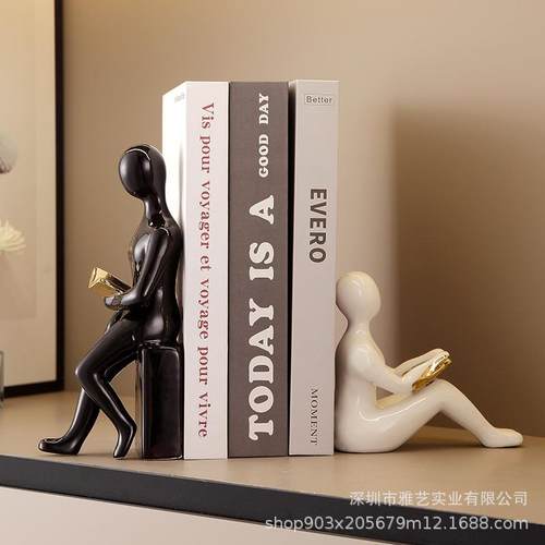 现代简约创意书柜书档书靠摆件客厅书房家居装饰品陶瓷工艺品