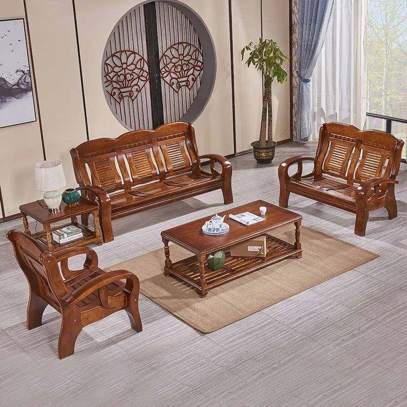 中式实木沙发客厅组合小户型长椅简约全木质办公凉椅子单人三人位