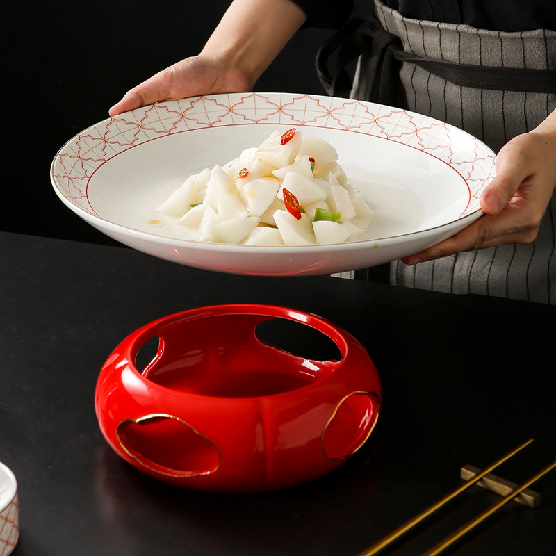 大红色特色西瓜炉中餐厅圆形汤盘蜡烛可加热陶瓷干锅明炉酒店餐具