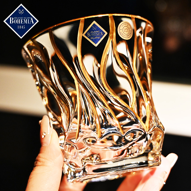 捷克进口BOHEMIA水晶玻璃手工描金XO威士忌酒杯洋酒杯2只礼盒套装