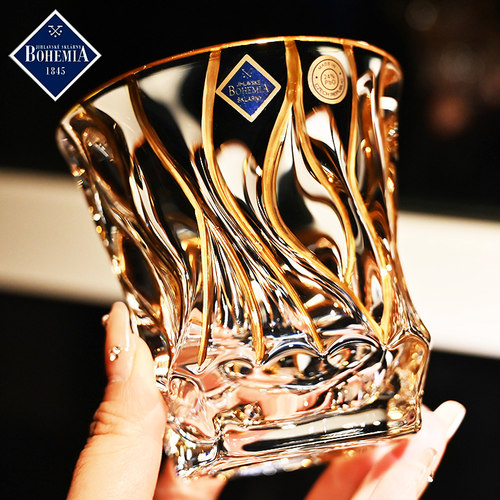 捷克进口BOHEMIA水晶玻璃手工描金XO威士忌酒杯洋酒杯2只礼盒套装