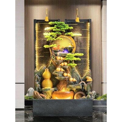 生财假山水幕墙屏风流水喷泉办公室造景酒店庭院客厅玄关会所摆件